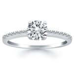 14k White Gold Engagement Ring Mounting with Pave Diamond Band