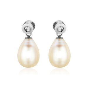 Sterling Silver Earrings with Pear Shaped Freshwater Pearls and Cubic Zirconias