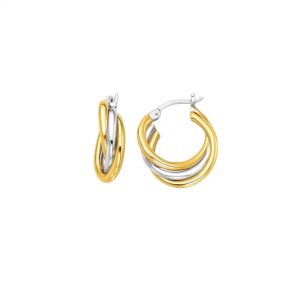 14k Two Tone Gold Triple Row Hoop Earrings