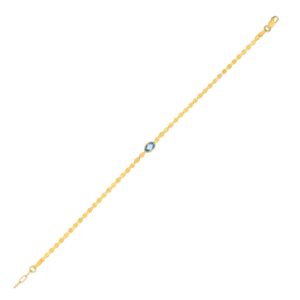 14K Yellow Gold Blue Topaz Mirrored Chain Bracelet (2.20 mm)