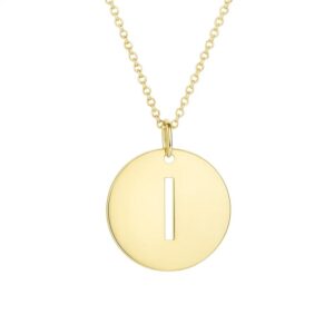 14K Yellow Gold Disc Initial I Pendant