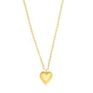 Sterling Silver Gold Plated Large Puffed Heart Long Necklace