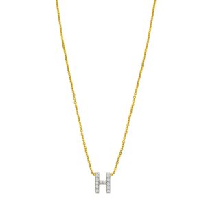 14K Yellow Gold Mini Diamond H Initial Pendant Necklace