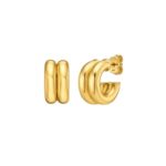 14K Yellow Gold Puffed Double Row C Hoop Earrings