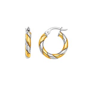 14K Two Tone Gold Twist Hoop Earrings (2.5x15 mm)