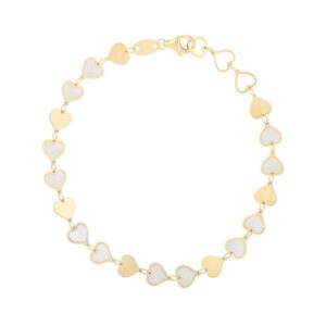 14K Yellow Gold MOP Heart Mirror Gem Bracelet