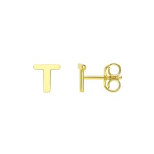 14K Yellow Gold Yours Truly Initial T Stud Earrings