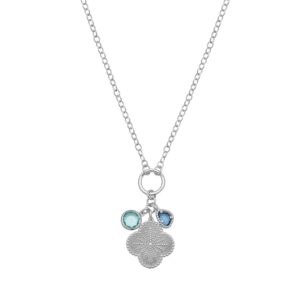 Sterling Silver Rhodium Plated Flower Cubic Zirconia Charm Necklace