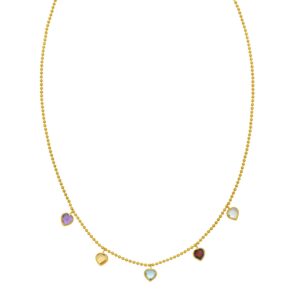14K Yellow Gold Multi Gemstone Heart Necklace (1.50 mm)