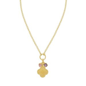 Sterling Silver Gold Plated Flower Cubic Zirconia Charm Necklace