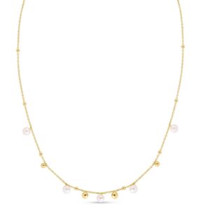 14K Yellow Gold Pearl and Scattered Bead Necklace
