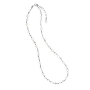 Sterling Silver Rhodium Plated Freshwater Pearl Bead Necklace