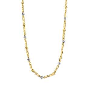 Two Tone Bar and Bead Necklace in 14K Gold