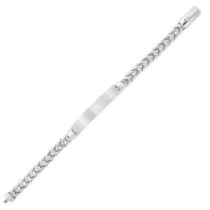 Sterling Silver Rhodium Plated Woven Link ID Bracelet