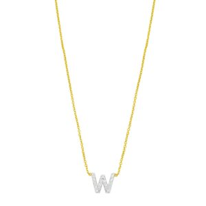 14K Yellow Gold Mini Diamond W Initial Pendant Necklace