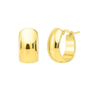 Wide Huggie Hoop Earrings in 14K Yellow Gold