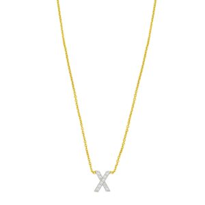 14K Yellow Gold Mini Diamond X Initial Pendant Necklace