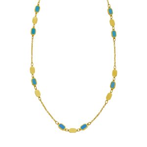 14K Yellow Gold Hexagon Turquoise Inlay Links Necklace