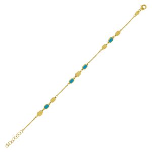 14K Yellow Gold Hexagon Turquoise Inlay Links Bracelet