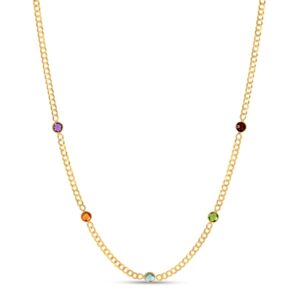 14K Yellow Gold Multi Gemstone Curb Chain Necklace