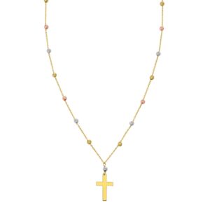 14K Tri Color Gold Beaded Cross Necklace