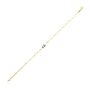 14K Yellow Gold Blue Topaz Paperclip Bracelet (1.50 mm)