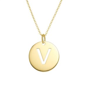 14K Yellow Gold Disc Initial V Pendant