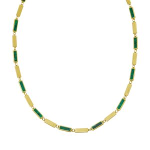 14K Yellow Gold Malachite Rectangle Links Necklace (3.50 mm)