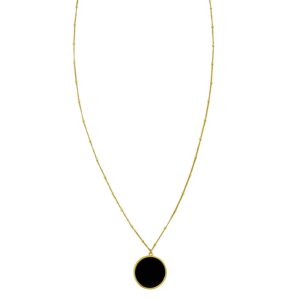 14K Yellow Gold Onyx Inlay Circle Necklace