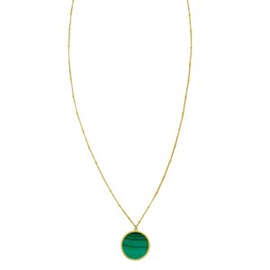 14K Yellow Gold Malachite Inlay Circle Necklace