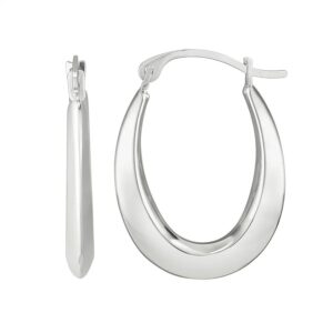 10K White Gold Graduated Oval Light Weight Hoop Earrings