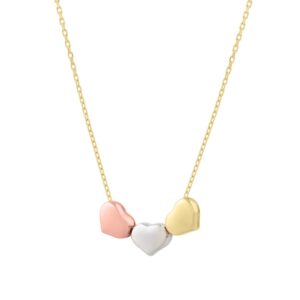 14K Tri Color Gold Triple Heart Necklace