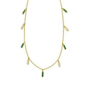 14K Yellow Gold Malachite And MOP Inlay Station Necklace
