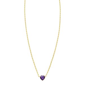 14K Yellow Gold Amethyst Heart Necklace (1.50 mm)