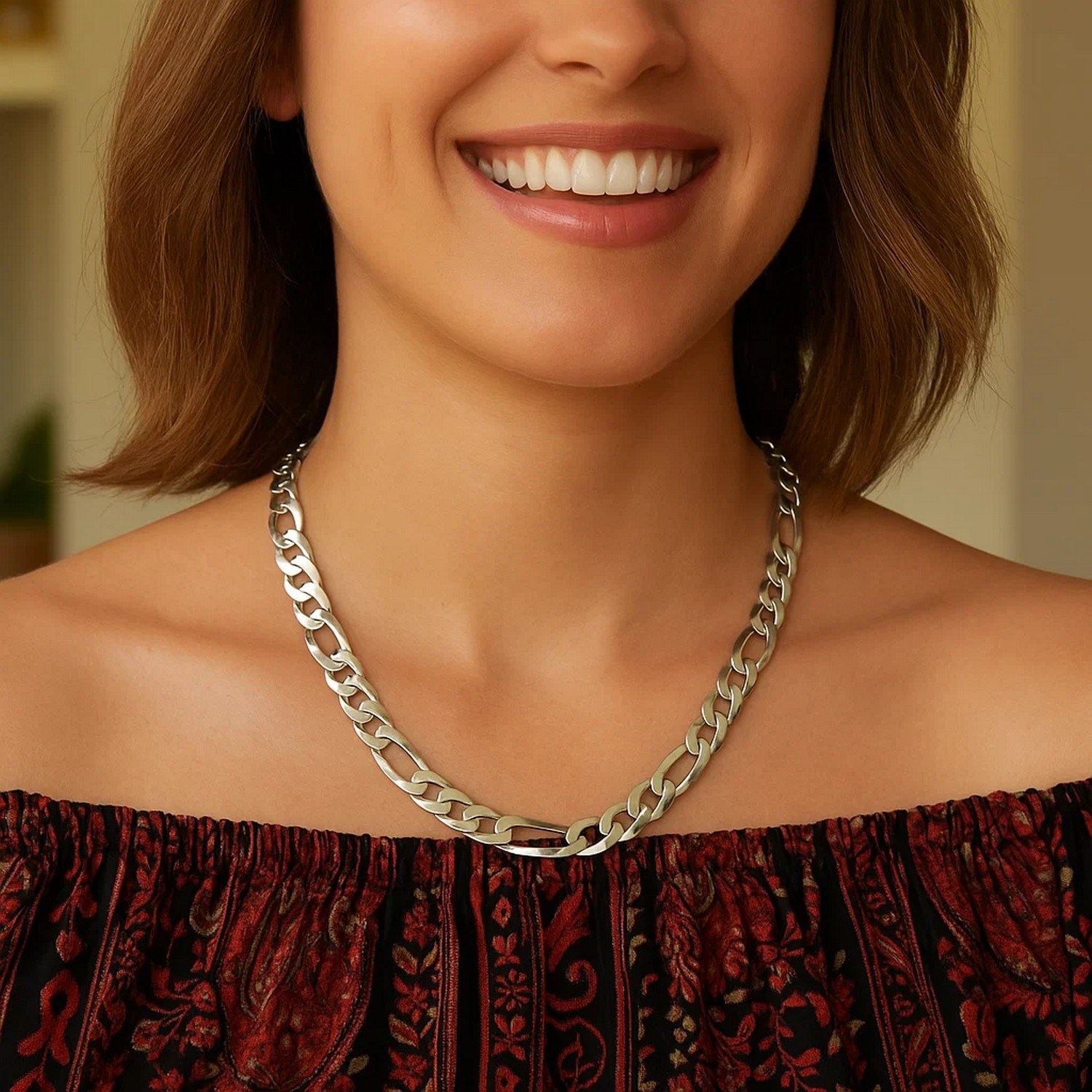 Rhodium Plated 8.8mm Sterling Silver Figaro Style Chain (8.80 mm) - Image 5