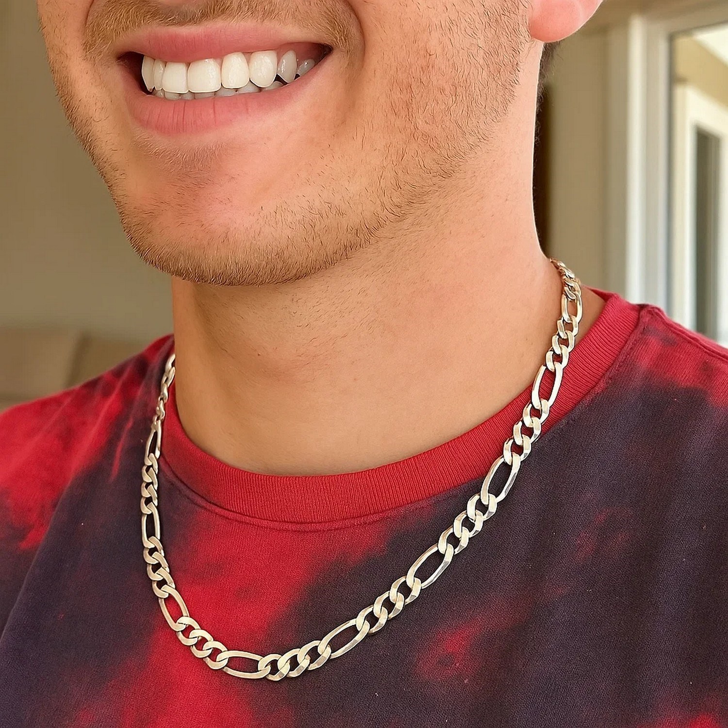 Rhodium Plated 8.8mm Sterling Silver Figaro Style Chain (8.80 mm) - Image 6