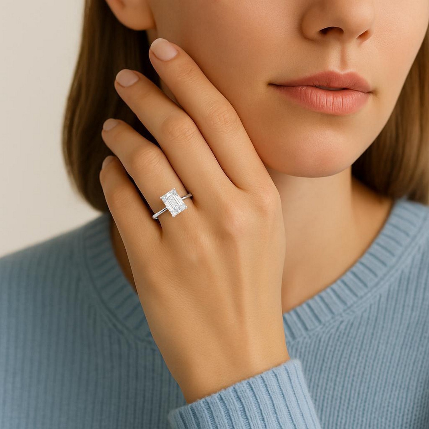 5 Carat Radiant Lab Grown IGI G/VS1 Diamond Solitaire Ring in 14K White Gold - Image 5