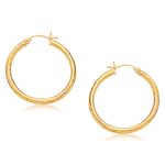 14k Yellow Gold Hoop Earring with Diamond-Cut Finish (3x30mm)