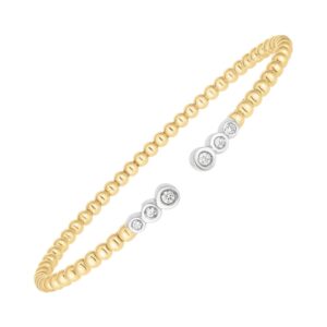 14K Two Tone Polish Diamond Pallina Open Beaded Cuff Bangle (3.00 mm)