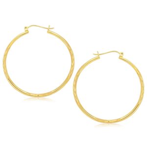 14k Yellow Gold Fancy Diamond Cut Extra Large Hoop Earrings (2x45mm)
