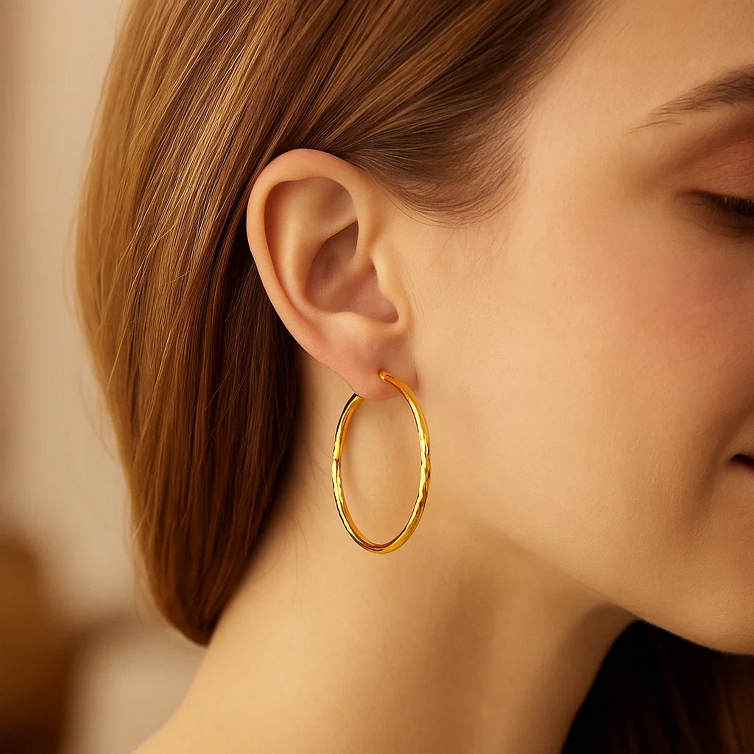 14k Yellow Gold Fancy Diamond Cut Extra Large Hoop Earrings (2x45mm) - Image 2