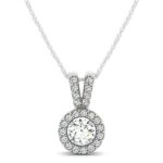 Round Pendant with Split Bail and Diamond Halo in 14k White Gold (3/4 cttw)