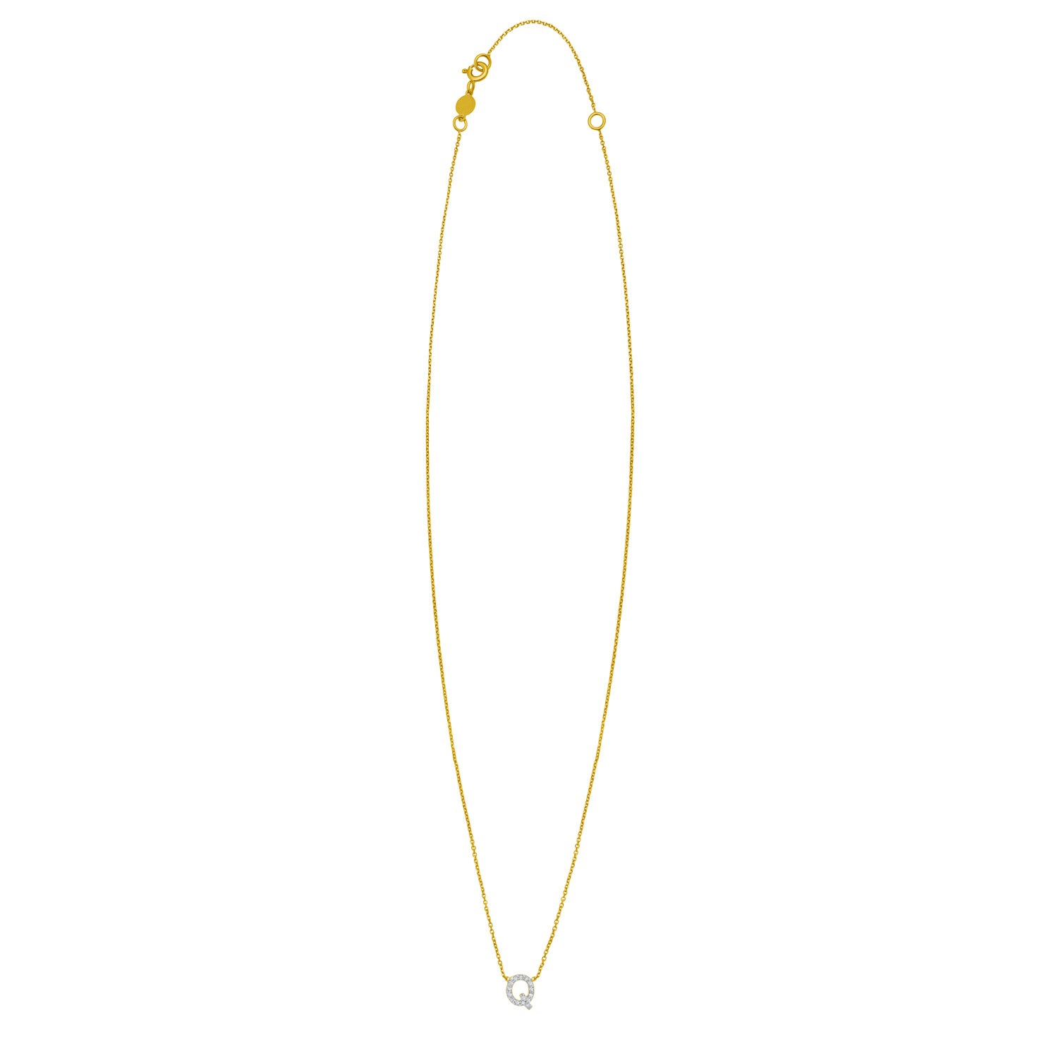 14K Yellow Gold Mini Diamond Q Initial Pendant Necklace - Image 2