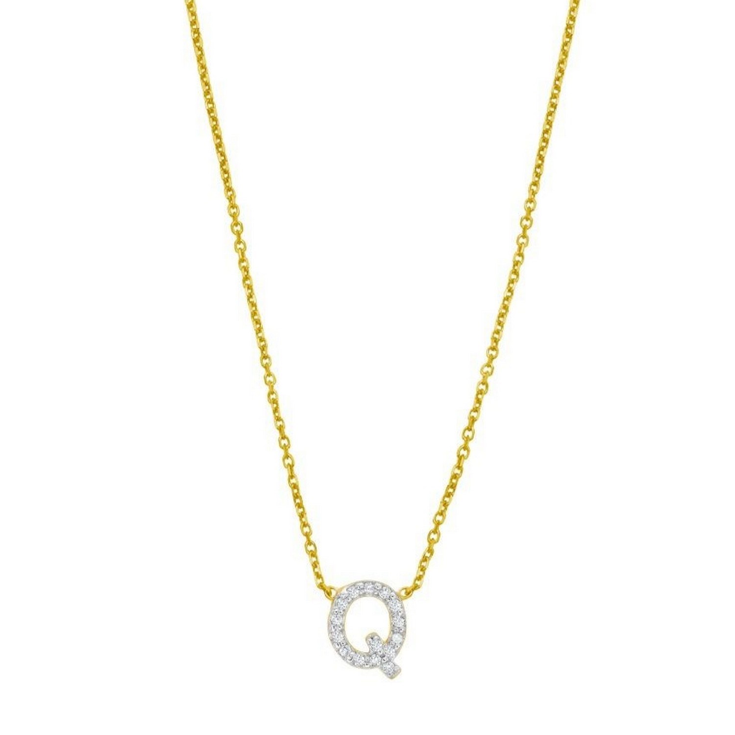 14K Yellow Gold Mini Diamond Q Initial Pendant Necklace - Image 4