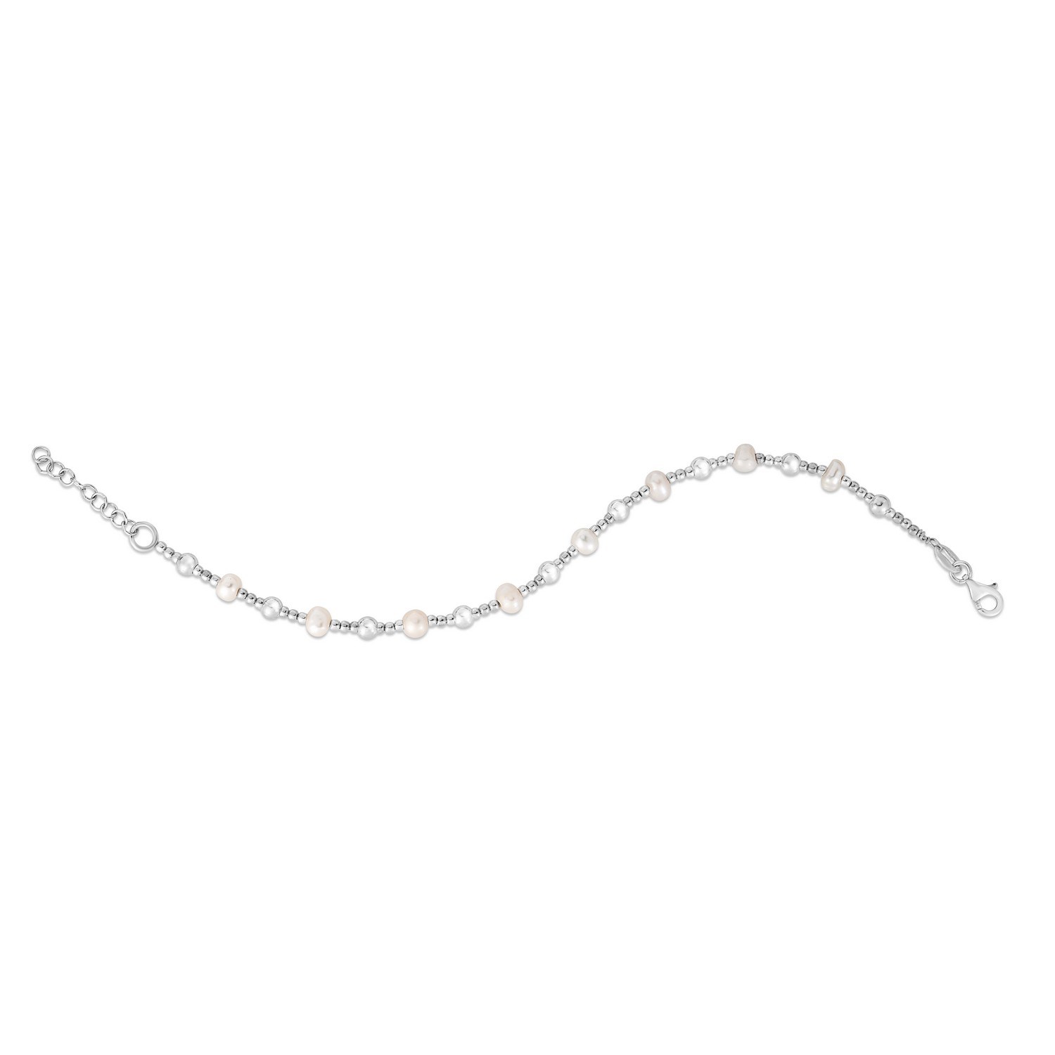 Sterling Silver Rhodium Plated Pearl Bead Bracelet - Image 2