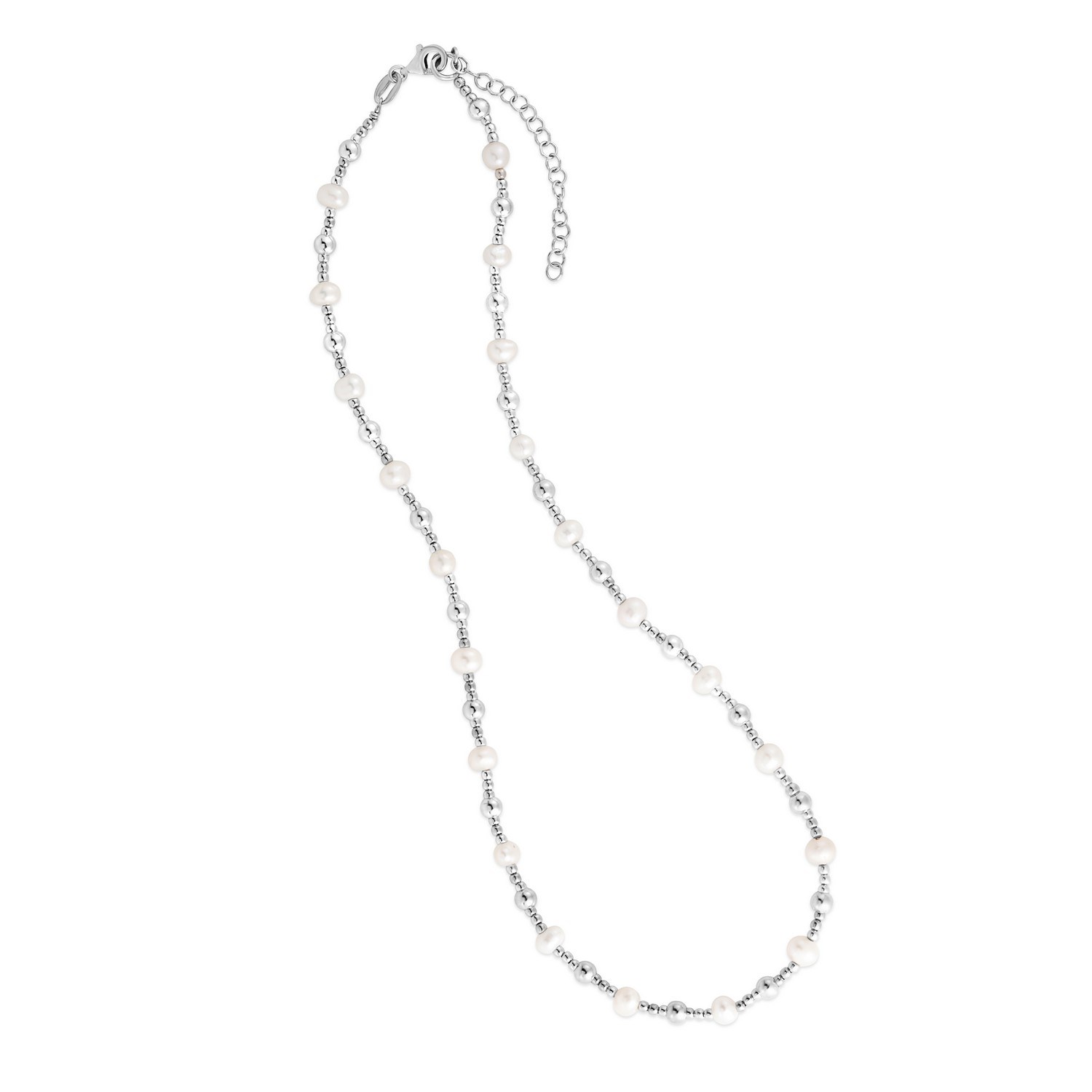 Sterling Silver Rhodium Plated Pearl Bead Bracelet - Image 3