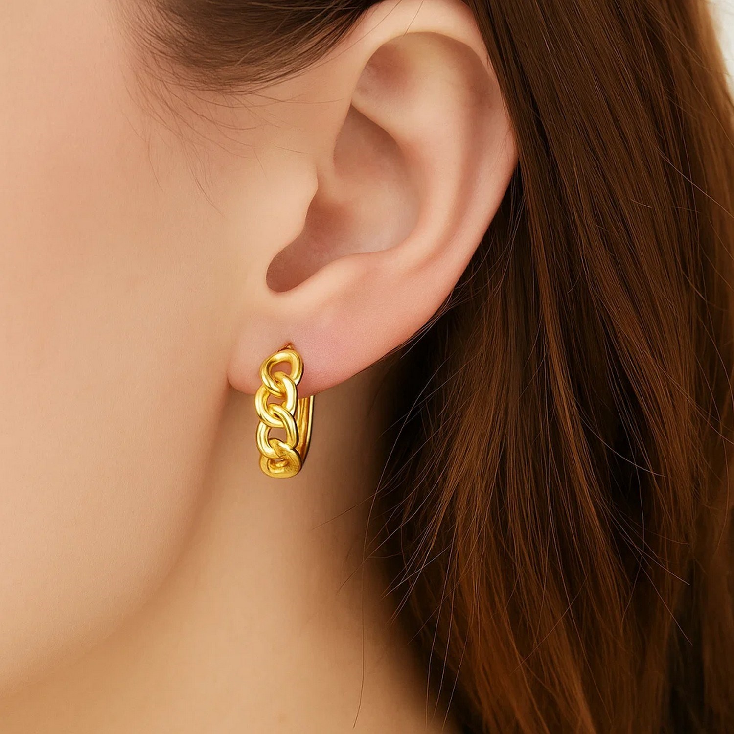 14k Yellow Gold Curb Huggie Hoop - Image 3