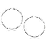 14k White Gold Polished Hoop Earrings (3x50mm)
