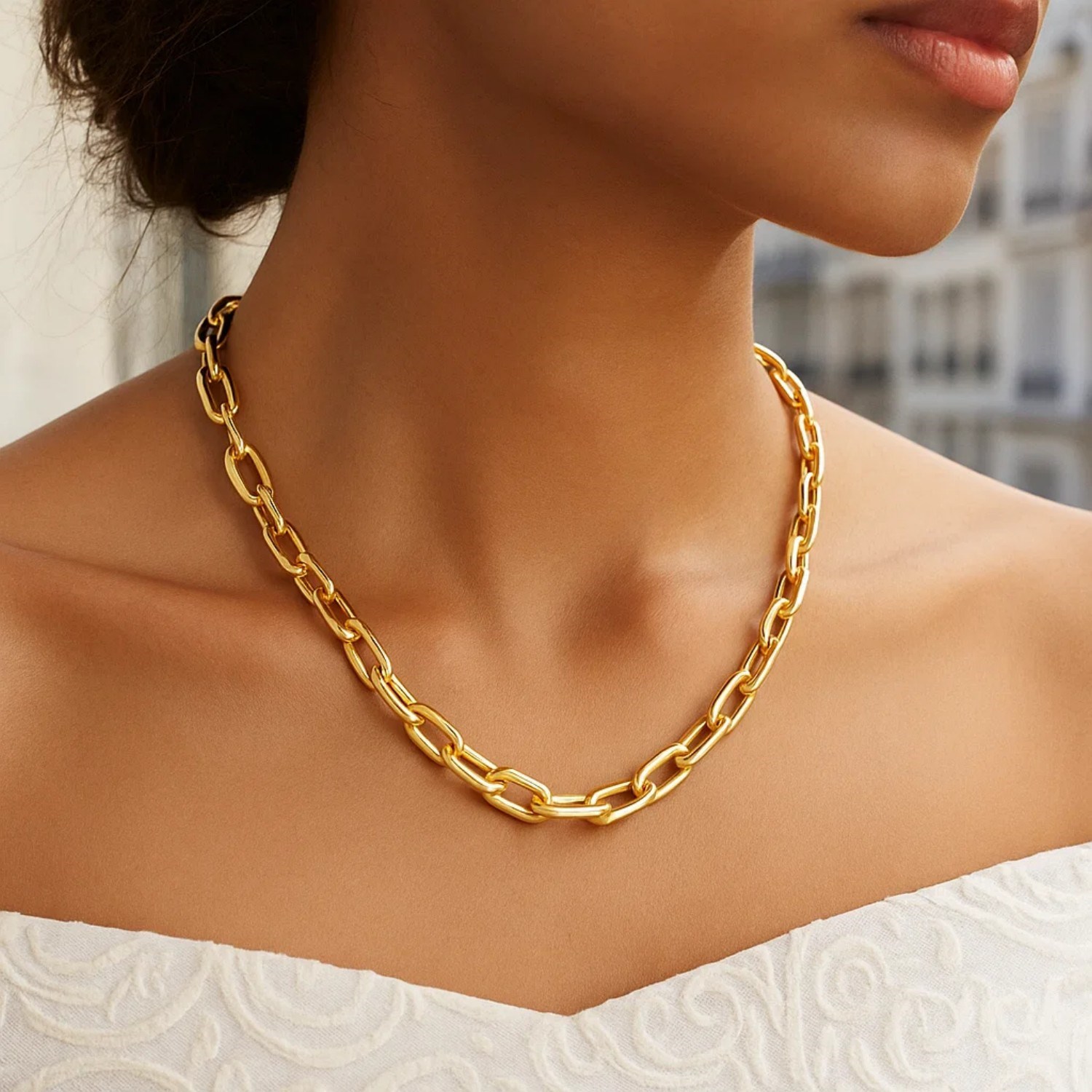 Oval Domed Paperclip Necklace in 14K Yellow Gold (5.30 mm) - Image 4