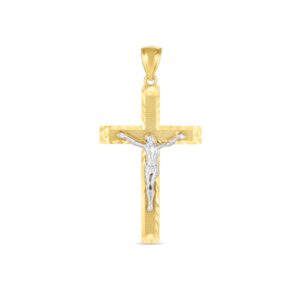 14k Two Tone Gold High Polish Diamond Cut Cross Pendant